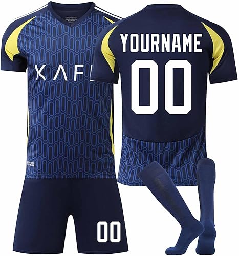 25/26 Set di Maglia da Calcio per Bambino Maglietta Calcio Personalizzata Ragazzi CalcioAllenamento con Il Tuo T-Shirt Nome e Numero con Pantaloncini e Calzettoni - Ysert