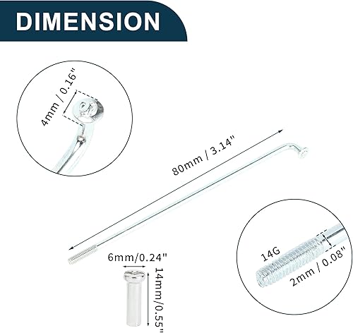 Raggi per Bicicletta Raggi Ruota Bici Argento Nipple 1 Set 14G 80mm Lunghezza Acciaio al Carbonio Zincato - Ysert