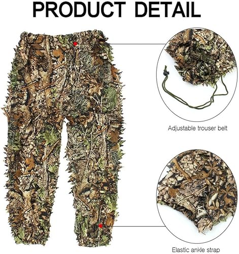 Abito Mimetico all'aperto Abito Mimetico Foglie 3D Abbigliamento con Cappuccio Tops da Esterno Pantaloni Poncho per Birdwatching della Giungla - Ysert