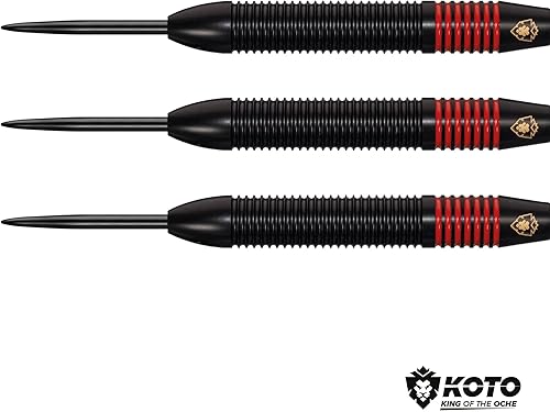 KOTO - Freccette Kingprove Nero & Rosso in Ottone 22 G, 3 Barili, Alette + Aste & Portafoglio per Freccette - Ysert