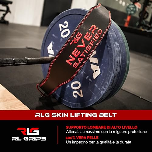 RL Grips® Cintura da Palestra in Pelle per Bodybuilding - Supporto Lombare Imbottito in Pelle per Sollevamento Pesi, Sollevamento Pesi Olimpico e Fitness - Ysert
