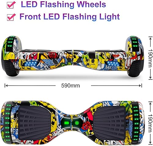Hoverboard 6.5 Pouces Overboard, Hover Board Gyropode Tout-Terrain, Bluetooth et LED Auto-équilibré électrique Auto-équilibrage pour Enfant et Adult - Ysert