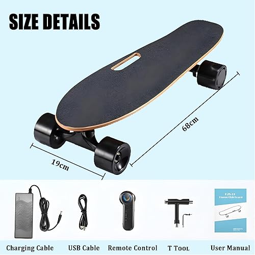 ErShangMao Skateboard Elettrico Portatile Cruiser - Longboard Elettrico Leggero con Telecomando, velocità Massima 15 Km/Autonomia 8 Km | per Principianti, Adolescenti E Adulti - Ysert
