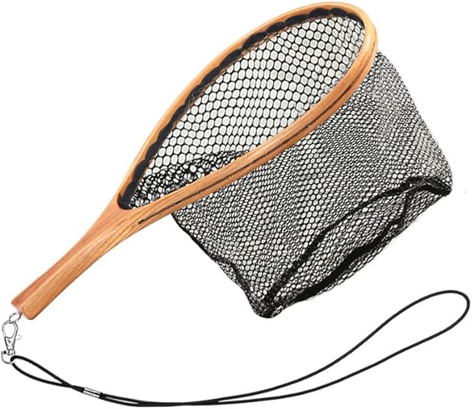 Guadino Per Pesca A Mosca, Rete Da Pesca In Gomma Con Manico Corto In Legno, Cucchiaio Da Pesca Per Rete Da Trota Con Manico In Legno. Adatto Per Pesci In Ruscello All'aperto, - Ysert