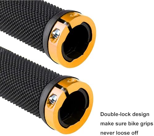 1 Paio Professionale Impugnature Bici, Manopole MTB Ergonomiche, Manopole Bici Gomma, Manopole Manubrio Bici, Impugnature Bicicletta per Diametro Esterno di 22mm (Dorato) - Ysert