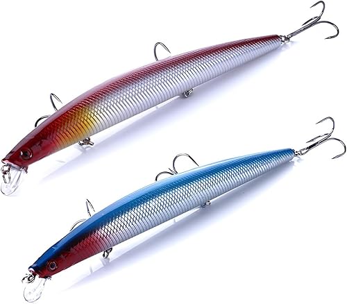 2 Pezzi Artificiali Spinning Mare, Esche Artificiali da Pesca, Esche da Pesca Bionica, Esche Galleggianti da Pesca con Gancio a Drilling per Pesci Predatori - Ysert