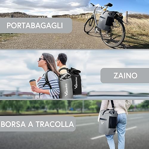 Valkental - Borsa da Bici Multifunzione 3 in 1: Portabagagli, Zaino e Tracolla - Materiale Impermeabile con Catarifrangenti - Ideale per Ciclismo Urbano - Design Sostenibile e Sicuro - Ysert