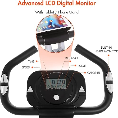 Cyclette, cyclette pieghevole con attacco app, 10 livelli di resistenza regolabili e cardiofrequenzimetro, perfetto per allenamento a casa cardio grigio nero - Ysert