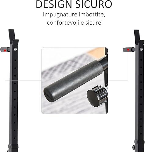 HOMCOM Supporto per Bilanciere con Altezza e Larghezza Regolabili in Acciaio, 77-122x73x121-171cm, Nero e Rosso - Ysert