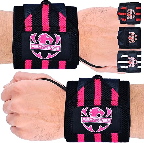 FIGHTSENSE Polsini Palestra-Fasce da polso per il sollevamento pesi,18” cinghie da polso di qualità premium con anello per il pollice per uso intensivo -Polsiere Gym Uomo Donna Professionali - Ysert