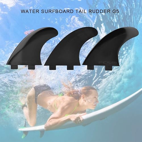 Wakects FCS Pinne per tavola da surf in plastica e nylon, 3 pezzi, pinne a testa singola per tavola da surf G5, elica ad alte prestazioni per nuoto e surf, Nero - Ysert