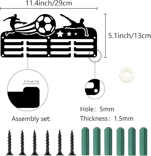 CREATCABIN Porta Medaglie Pallavolo Porta Medaglie Sportive Parete Cornice In Ferro Decorazione Premi Appendiabiti 3 linee Ganci Atleti Vincitori Gare 60+ Medaglie Nastri Organizzatore Display 29x13cm - Ysert