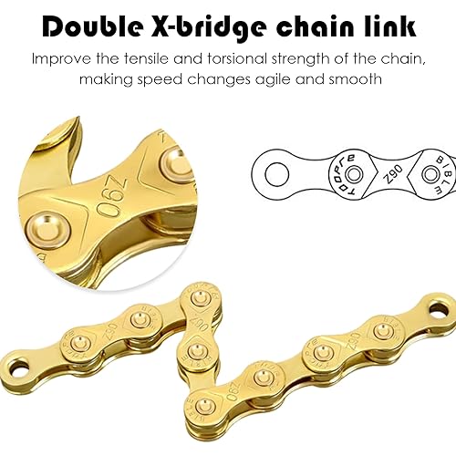 Il Set Catena Mtb Contiene 116 Maglie, Catena Bici 9 Velocità Misura 1/2'X11/128', Processo Galvanico Ricambi Bici Antiruggine, Adatto per Bici da Strada E Mountain Bike (Oro) - Ysert