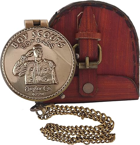 Bussola da scout per ragazzi e uomini, con incisione, con scatola in pelle, bussola da campeggio, idea regalo - Ysert