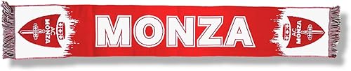 Sciarpa Ufficiale, Grafica a Tinta Unita con Accenti a Contrasto e Scritta AC MONZA con due loghi ai lati, Lavorazione a Maglia Jacquard, Acrilico, Rosso, Bianco, Taglia unica - Ysert