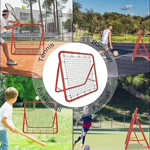 YRHome Rete da Calcio Rimbalzo, 100 cm, per Vari Sport di Palla, 5 Gradini Regolabili, Pieghevole, Telaio in Acciaio su Entrambi i Lati - Ysert