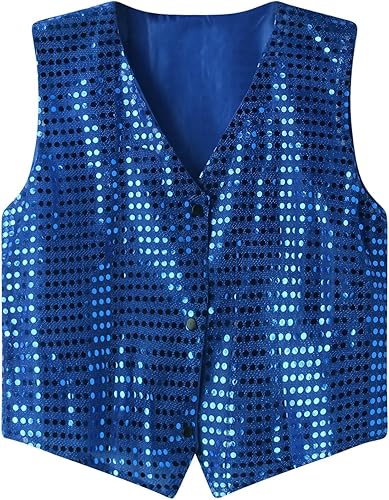 Gilet da uomo con paillette, senza maniche, con brillantini, per discoteca, con scollo a V, per matrimoni, feste, balli, carnevale, clubwear - Ysert