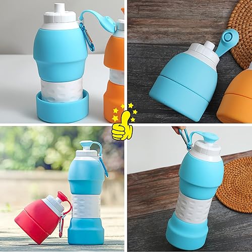 Borraccia Pieghevole, Borraccia Pieghevole 580 ml, Bottiglie Flessibile Pieghevole Riutilizzabile Acqua, Borraccia Sportiva Pieghevole, Borraccia Pieghevole Silicone (blu) - Ysert