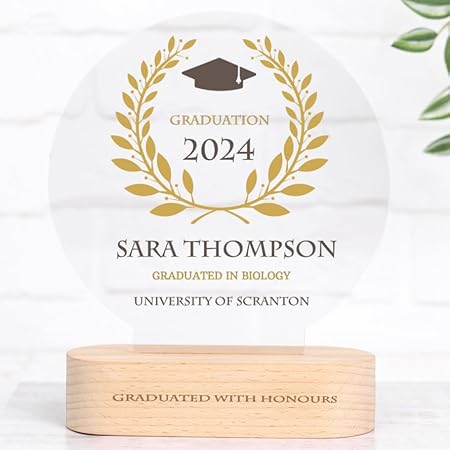 Trofeo Personalizzabile con Nome e Foto | Targa Personalizzata | Plexiglass | Base in Legno Naturale | Rotondo - Ysert