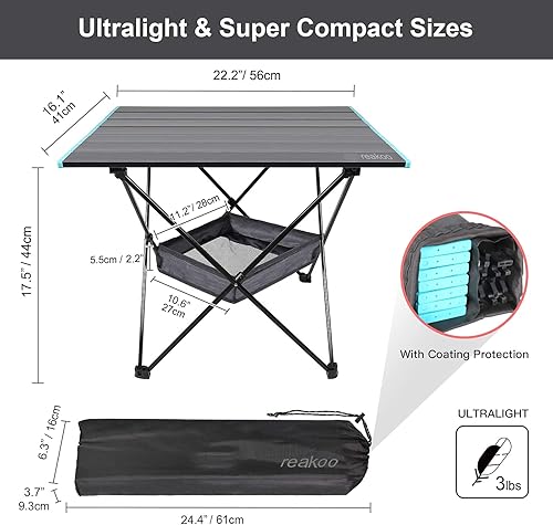 Tavolo Campeggio Portatile In alluminio, Tavolo de Campeggio Pieghevole ultraleggero compatto con borsa, Tavolo da Giardino, Tavolo da Esterno per Spiaggia, Barbecue, Picnic, Viaggi - Ysert