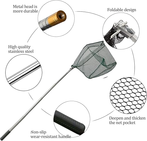 Retino da Pesca Pieghevole Estensibile,Guadino per Pesca Telescopico 205cm,in Acciaio Inossidabile Manico Estendi la Lunghezza Durevole,per pesca di uccelli,acquario,oggetti galleggianti - Ysert