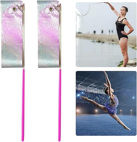 2 nastri lampeggianti per danza, nastro da ginnastica da 190 cm, bacchetta rotante per ballerini, per bambini, ballerini, allenamenti, feste di compleanno, esibizioni. - Ysert