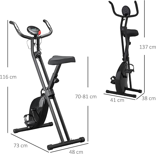 HOMCOM Cyclette Professionale con Resistenza e Altezza Regolabile, Cyclette Pieghevole in Acciaio e PP, 48x73x116 cm, Nera - Ysert