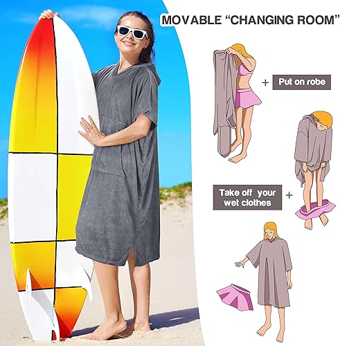 Cappotto da surf ad asciugatura rapida asciugamano accappatoio da spiaggia per uomini e donne adulti impermeabile alla sabbia, adatto per surf, nuoto, bagno, più dimensioni grigie - Ysert