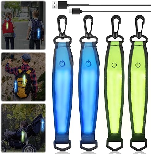 4 zaini a LED lampeggianti per la scuola, 3 modalità USB, ricaricabili tramite USB, riflettenti, luce di sicurezza per bambini, zaino e jogging - Ysert
