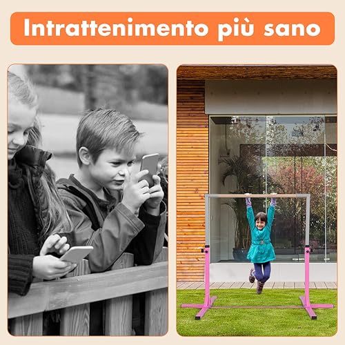 Barra Orizzontale per Bambini Sbarra da Ginnastica Allenamento a Casa Altezza Regolabile 91-150 cm (Rosa) - Ysert