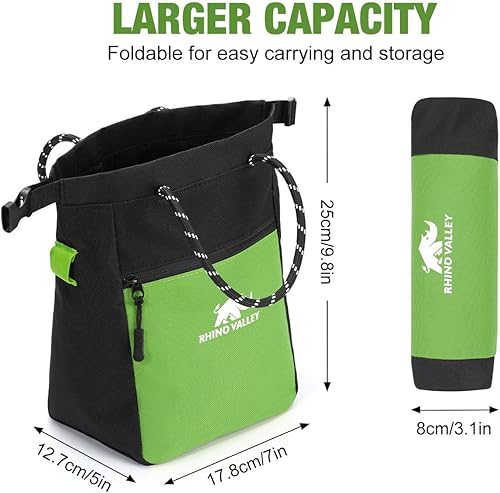 Rhino Valley Sacchetto da Gesso per Arrampicata, Borsa Portagesso Magnetica per Sport Senza Perdite con Manico, Saccheto da Gesso con Cintura Regolabile e Tasche con Cerniera per Pesi - Ysert