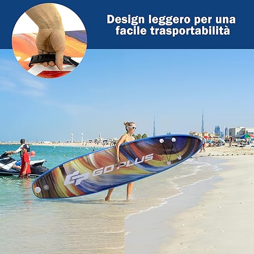 COSTWAY SUP Gonfiabile 335/320 cm, Stand Up Paddle Gonfiabile con Pinne, Leash, Pagaia, Pompa, Kit di Riparazione e Borsa, Carico Massimo 120 kg - Ysert
