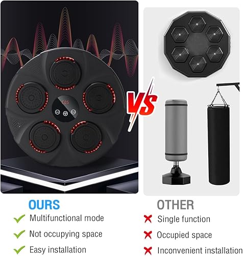 Music Boxing Machine, 9 modalità di velocità Macchina da Box Musicale Pugile con Guanti da Boxe, LED Parete Tira Pugni con Musica, Supporta la connessione Bluetooth - Ysert
