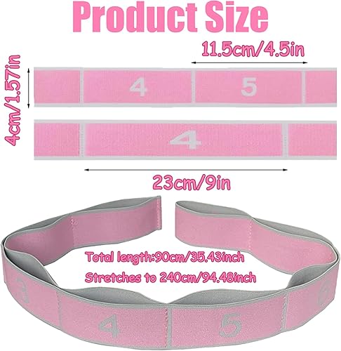 2pezzi Cinghia Yoga,Elastico Fasce di Resistenza,Fasce Elastiche Fitness,Bande Elastiche Rosa per Pilates,Banda Elastica Yoga a 8 Anelli,per l'allenamento Della Flessibilità,Ginnastica,Yoga,Fitness - Ysert