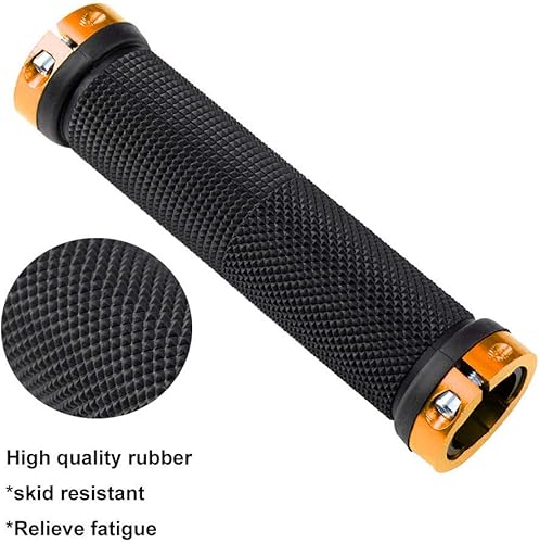 1 Paio Professionale Impugnature Bici, Manopole MTB Ergonomiche, Manopole Bici Gomma, Manopole Manubrio Bici, Impugnature Bicicletta per Diametro Esterno di 22mm (Dorato) - Ysert
