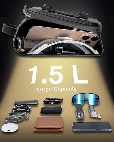 ROCKBROS Borsa Bici, Borsa Telaio Bici, Porta Cellulare MTB, Borsa Manubrio Bici Impermeabile, 1,5L Grande Capacità, Touch Screen Sensibile, Smartphone sotto 6,5 Pollici, Accessori Bici - Ysert