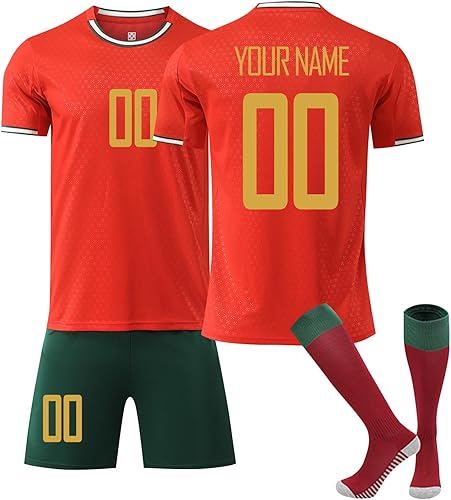 25/26 Set di Maglia da Calcio per Bambino Maglietta Calcio Personalizzata Ragazzi CalcioAllenamento con Il Tuo T-Shirt Nome e Numero con Pantaloncini e Calzettoni - Ysert