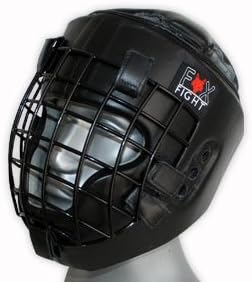 FOX-FIGHT Protezione per la testa con griglia in metallo per protezione del viso. Headguard in vera pelle con copricapo. Casco da boxe per arti marziali, MMA, boxe, kickboxing e sparring - Ysert