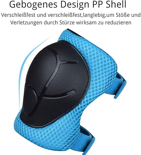 Set di protezioni sportive per bambini, 6 pezzi, protezioni per polsi, ginocchiere, gomitiere, protezione per bambini, skateboard, pattinaggio, ciclismo, equitazione, scooter, blu - Ysert