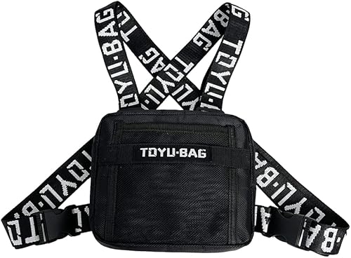 Borsa pettorale moda regolabile da donna uomo gilet marsupio economico outdoor hip hop streetwear gilet da viaggio borse (nero) - Ysert
