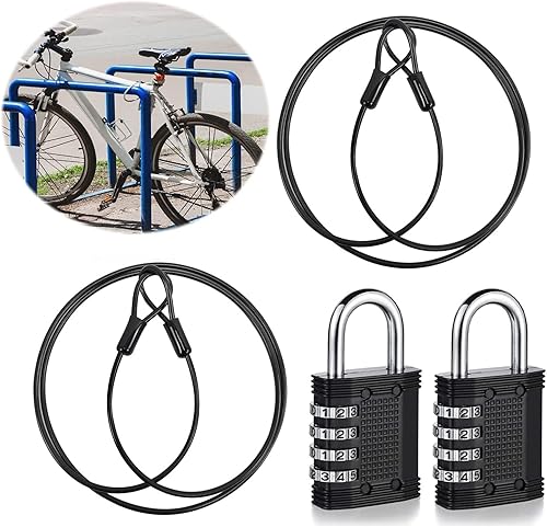 Lucchetto per cavi di sicurezza,2 Pezzi Cavo Acciaio,Cavo Ccciaio Antifurto con Lucchetto Combinazione, 1,5 m Cavo di Sicurezza a Doppio Anello, Lucchetto a Corda per Bicicletta - Ysert