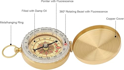 Bussola Militare in Metallo Mini Bussola di Navigazione Portatile in Rame, Impermeabile e Luminosa, Che Brilla al Nero, Multifunzionale Retro con Inclinometro per Escursioni - Ysert