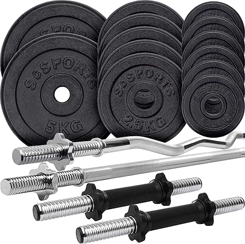 Bilancieri con Pesi - Set da 100/83/55/35/29/28 kg, Dischi Pesi in Ghisa, Ø 31 mm, Barra in Acciaio, Presa Antiscivolo, Nero - Manubri, Sbarra, Palestra - Ysert