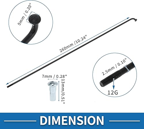 Raggi per Bicicletta 12G Lunghezza 260mm Raggi Ruota Bici in Acciaio al Carbonio Nero 1 Set - Ysert