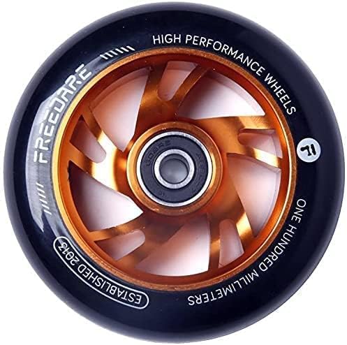 FREEDARE Pro Stunt - Ruote per scooter da 100 mm, cuscinetti a sfera ABEC 7, 89 A, Super Rebound, in poliuretano, 2 pezzi (arancione) - Ysert