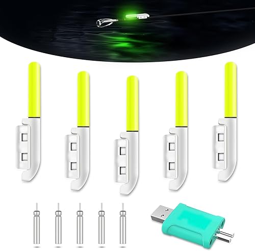 TobeBright Bastoncini Luminosi da Pesca, Pesca con Bastoncini Luminosi Notturni a LED per la Pesca Notturna, Pesca Mattutina, All'aperto e in Campeggio, Verde, Confezione da 5 - Ysert