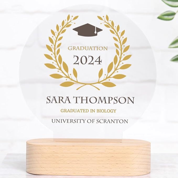 Trofeo Personalizzabile con Nome e Foto | Targa Personalizzata | Plexiglass | Base in Legno Naturale | Rotondo - Ysert