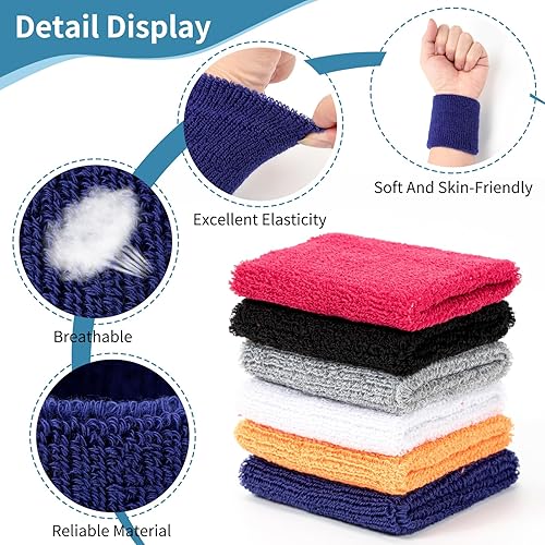12PCS Polsino Sportivo Elastici, Braccialetti Colorati Per Il Polso, Braccialetti Assorbenti Per Il Sudore Per Uomini E Donne, Braccialetti Sportivi In Cotone Per Tennis, Pallacanestro, Calcio, Footba - Ysert