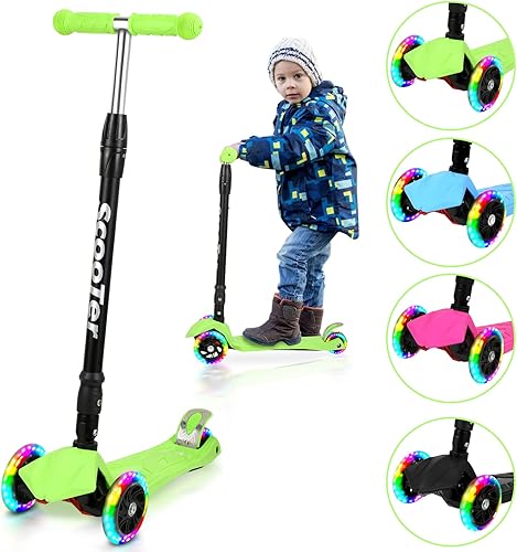 Monopattino pieghevole per bambini, con 3 ruote a LED e manubrio regolabile in altezza, freni posteriori, fino a 50 kg, per scooter bambini dai 3 ai 14 anni - Ysert