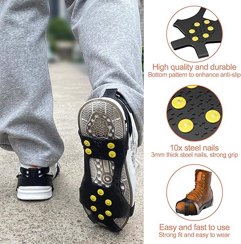 Ramponi Per Scarponi, Tacchetti Da Ghiaccio In Acciaio Inossidabile, Ice Tacchetti Trazione Antiscivolo Con 10 Borchie Neve Ghiaccio, Adatti Per Ghiaccio Escursionismo Campeggio Alpinismo - Ysert